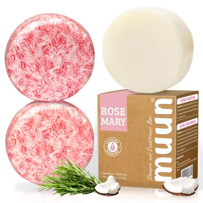 Muun Rosemary Shampoo and Conditioner Bar Set 3 - Natural Solid Hair Growth Soap Bars for Women with Straight, Curly or Thinning Hair for Anti-Hair Loss, Regrowth, pH Balanced, Sulfate &amp; Silicone Free