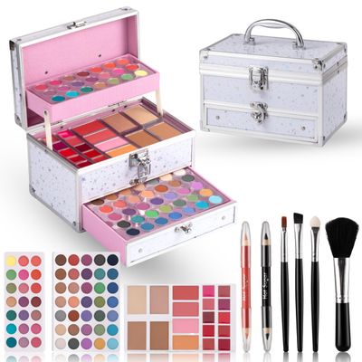Hot Sugar Makeup Kit for Teen Girls, Kids Makeup Set for Girls Includes Eyeshadow, Lip Gloss, Blush, Highlighter, Bronzer, Lip Pencil, Eye Pencil, Brush and Makeup Box (WHITE)