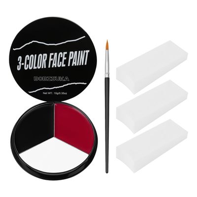 Black White Red Face Paint  3PC Sponge  Brush, Colored Eye Black for Baseball Softball Sport Games, Body Painting Kit for Halloween Clown Makeup, Cosplay, Costume, SFX Special Effect, Theme Parties