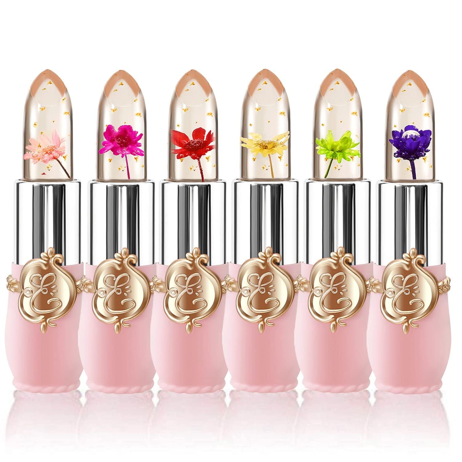 6 PcsSet Flower Jelly Lipstick Set Temperature Change Moisturizer Long Lasting Nutritious Balm Magic Color Change Lip Gloss
