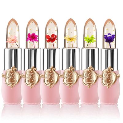6 PcsSet Flower Jelly Lipstick Set Temperature Change Moisturizer Long Lasting Nutritious Balm Magic Color Change Lip Gloss