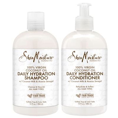 SheaMoisture 100% Virgin Coconut Oil Daily Hydration Shampoo &amp; Conditioner | 13 fl. oz. Each with box