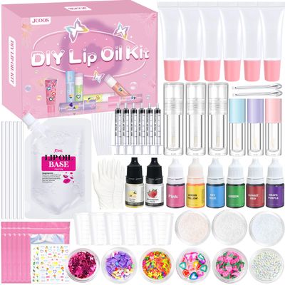 Lip Gloss Making Kit JCOOS DIY Lip Oil Make Your Own Lip Gloss Kit, Lip Gloss Base Oil Moisturizing, Lip Gloss Pigment Lip Gloss Flavoring Oil, Lip Gloss Tubes Christmas Gifts for Kids Girls Lip Gloss