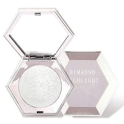 Erinde White Silver Face Highlighter Makeup Palette, Shimmer Glitter Highlighter Powder for Face Body, Natural Glossy Highlight Makeup Illuminator Highlighter Palette, Long-Lasting, Lightweight, 01#