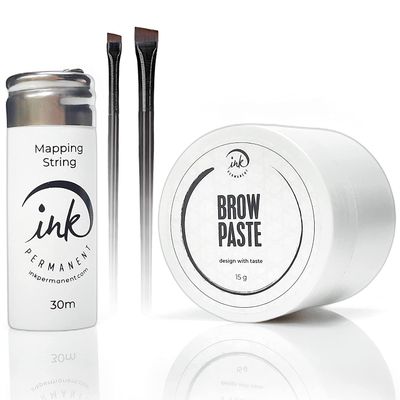 Brow Mapping Kit with White Brow Paste Large 15g Bottle White Brow Mapping String 30 m  and 2 Eyebrow Brush Set for Microblading Supplies, PMU Supplies and Brow Brush Microblading Kit Brow brush