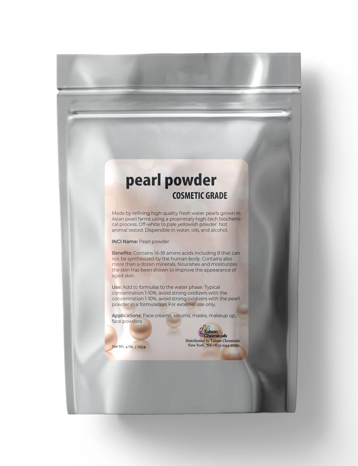 Talsen Chemicals Pure Pearl Powder DIY Cosmetic Grade Pearl Powder For Face, Making Face Mask, Cream And Lotion (4 Ounce  113 gram)