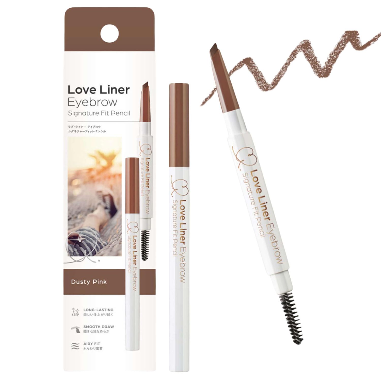 MSH Love Liner Eyebrow Pencil, Waterproof &amp; Smudge-Proof, Long-Lasting &amp; Natural Brow, Japanese Dual-Sided Brow pencil with Spoolie, 0.7 Oz20g, Dusty Pink