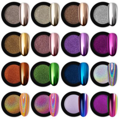 Artdone 16 Jars Chrome Nail Powder Nail Art Glitter Decoration Metallic Mirror Effect Holographic Aurora Chameleon Pigment Powder 1gJar Pearl for Resin Craft &amp; Nail Art Fimo