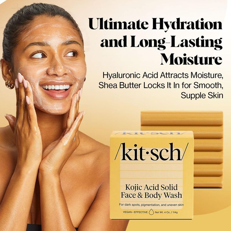 Kitsch Kojic Acid Facial Soap &amp; Body Bar -Deep Cleansing, Hydrating &amp; Nourishing Bar Soap | Plastic-Free, Vegan, Cruelty-Free, Paraben-Free | Made in the USA - 4oz
