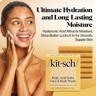 Kitsch Kojic Acid Facial Soap &amp; Body Bar -Deep Cleansing, Hydrating &amp; Nourishing Bar Soap | Plastic-Free, Vegan, Cruelty-Free, Paraben-Free | Made in the USA - 4oz