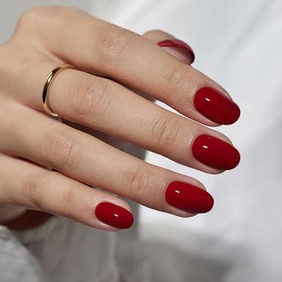 BTArtbox Press On Nails Short - Red Press on Nails Short Oval Nails Fall Fake Nail with Nail Glue, Fit Perfectly, Reusable Glue On Nails in 16 Sizes for Valentine&#39;s Day Gift, Cardinal