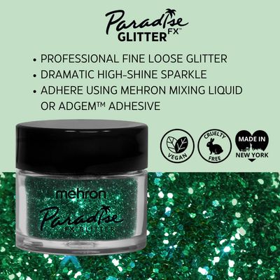 Mehron Makeup Paradise Glitter FX | Professional Cosmetic Glitter for Makeup &amp; Art | Vibrant &amp; Shimmering Loose Glitter .25 oz (7 g) (Green)