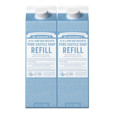 Dr. Bronner&#39;s Pure-Castile Liquid Soap Refill (Baby Unscented 32oz, Pack of 2)