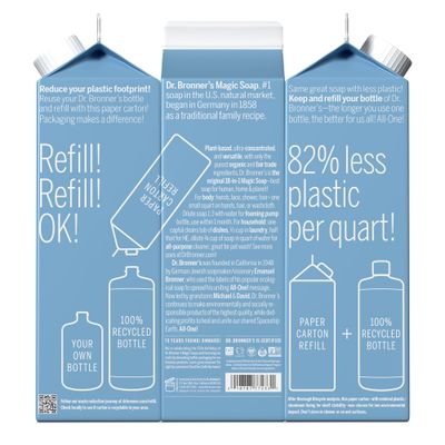 Dr. Bronner's Pure-Castile Liquid Soap Refill (Baby Unscented 32oz, Pack of 2)
