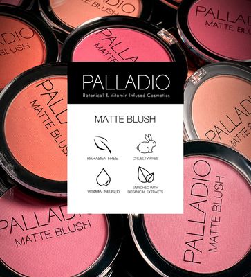 Palladio Matte Blush, Brushes onto Cheeks Smoothly, Soft Matte Look and Even Finish, Flawless Velvety Coverage, Effortless Blending Makeup, Flatters the Face, Convenient Compact, Peach Ice