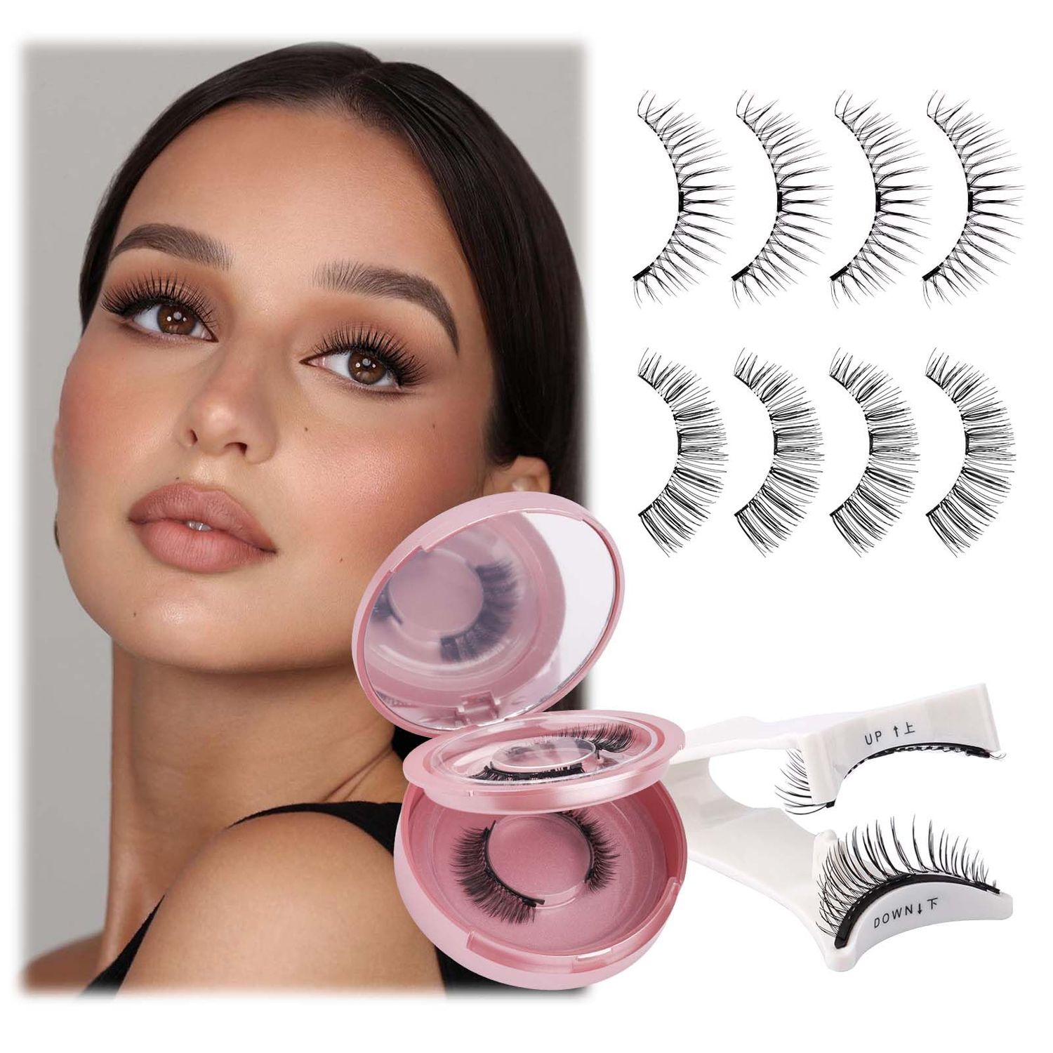 FADLASH Magnetic Eyelashes Natural Look 2 Pairs Fluffy False Eyelashes Reusable Magnetic Lashes Kit with Applicator No Glue Needed Magnetic Lashes Easy to Wear and Remove(Magnetic Eyelashes 604079)
