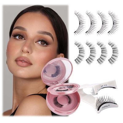 FADLASH Magnetic Eyelashes Natural Look 2 Pairs Fluffy False Eyelashes Reusable Magnetic Lashes Kit with Applicator No Glue Needed Magnetic Lashes Easy to Wear and Remove(Magnetic Eyelashes 604079)
