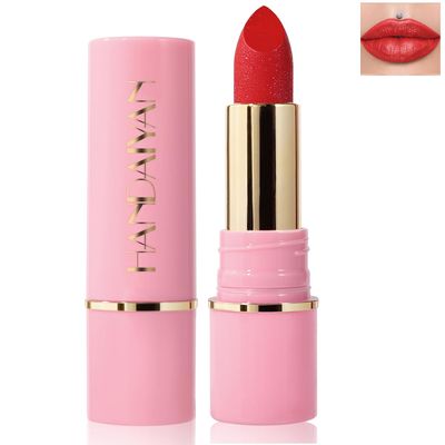 BEUKING Diamond Nude Lipstick, Matte Glitter Nourishing Lip Gloss, Metallic Long Lasting Moisturizing Lip Stain, Fine Shimmer Silky Full-Coverage Lip Tint for Lip Make up (04# Ruby Red, 0.13 oz)