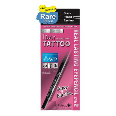 K-Palette 1Day Tattoo 24h Waterproof Eyeliner Pencil, Long-Wearingl, Smudge-Proof Eyeliner, Rich Colors for Eye Makeup, Super Black