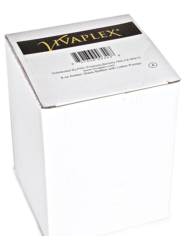 Vivaplex, 4, Large, 8 oz, Empty, Amber Glass Bottles with Black Lotion Pumps