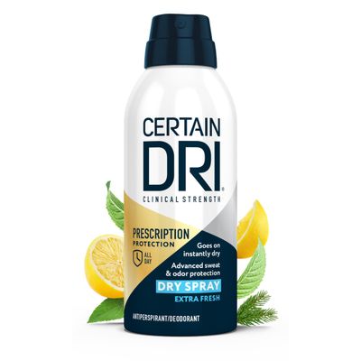 Certain Dri Prescription Strength Clinical Antiperspirant Deodorant Dry Spray, Hyperhidrosis Treatment for Men &amp; Women, Long-Lasting 72hr Protection, Whole Body Deodorant, Extra Fresh Scent, 4.2oz