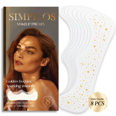 Simpilos Glitter Freckles, Sparkle Freckles, Temporary Face Makeup Patches for Girls - Gold (Pack of 8)