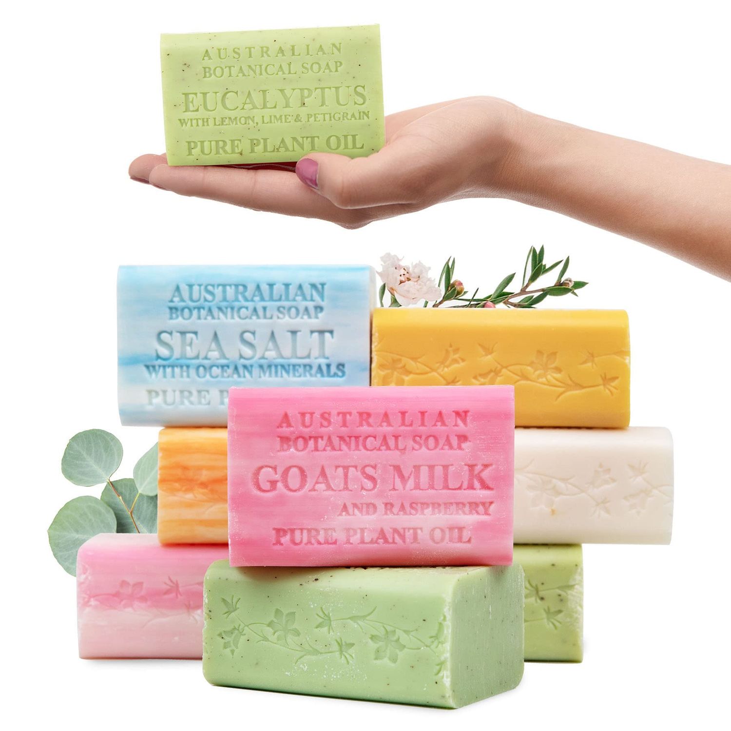 Australian Botanical Soap, Pure Plant Oil Soaps, 8 Bar Soap Variety Pack | 6.6 oz (187g) Natural Soap Base | All Skin Types | Women &amp; Men | Shea Butter Enriched Bar Soap - Pack of 8