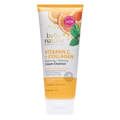 By Nature Face Cleanser- Brightening and Hydrating Cleanser Cream with Collagen  Vitamin C - Energize and Replenish Dull Skin  Remove Makeup and Surface Impurities - Gentle Face Cleanser for Women