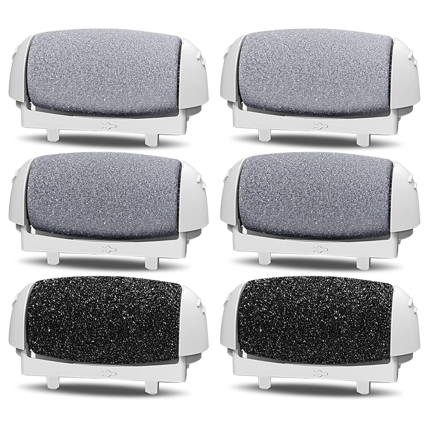 PRITECH Callus Removers 6 Pack Replacement Rollers Heads for Electric Feet File Pedicure Tools, 2 Extra Coarse, 2 Regular Coarse, 2 Fine Coarse Refill Rollers (1138-White1138-Pink1138-Black)