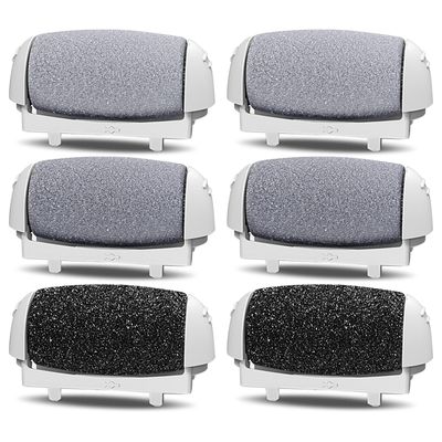 PRITECH Callus Removers 6 Pack Replacement Rollers Heads for Electric Feet File Pedicure Tools, 2 Extra Coarse, 2 Regular Coarse, 2 Fine Coarse Refill Rollers (1138-White1138-Pink1138-Black)