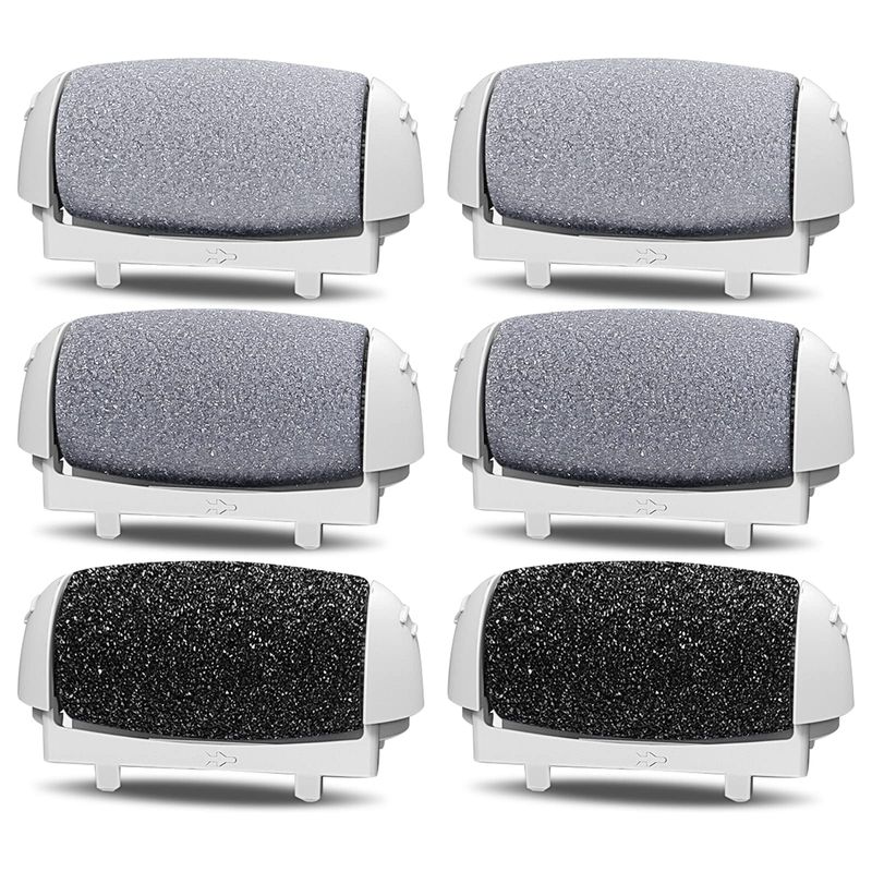 PRITECH Callus Removers 6 Pack Replacement Rollers Heads for Electric Feet File Pedicure Tools, 2 Extra Coarse, 2 Regular Coarse, 2 Fine Coarse Refill Rollers (1138-White1138-Pink1138-Black)