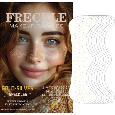 8 Pcs Daul-tone Gold-silver Face Makeup Patches, Glitter Freckles Face Tattoo, Glitter Freckles, Sparkle Makeup Patches, Waterproof Face Glitter Speckles Patches for Women (Gold-silver)