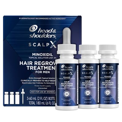 Head &amp; Shoulders Scalp X 5% Minoxidil Hair Regrowth 2x Daily Leave-On Treatment for Men&#39;s Thinning Hair &amp; Hair Loss, 3-Month Supply, 2 Fl Oz Each, (Set of 3)