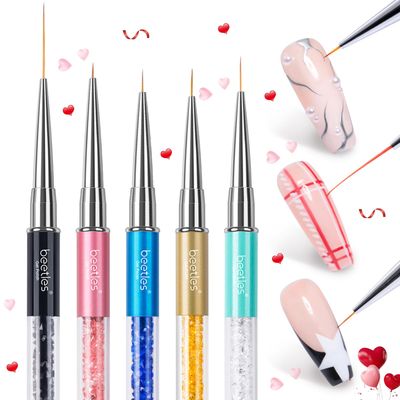 Beetles Gel Polish Nail Art Liner Brushes 5Pcs Painting Art Design Pen Set Diamond Application Rhinestone Handle Dotting Drawing Sizes 5 7 9 11 20mm Nail Art Design Gift for Women