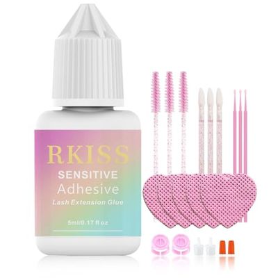 RKISSBEAUTY Eyelash Glue for Lash Extensions Strong Hold Cluster Lash Glue No Irritation Waterproof Individual Lash Glue 3 Weeks Long Lasting DIY or Salon (Black, 5ml)