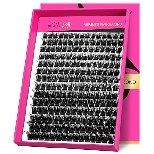 VEYESBEAUTY Lash Clusters Fluffy Individual Lash Extensions Xtreme 3D Layered Volume Eyelashes Thin &amp; Invisible Band Wispy Faux Mink Lash Newbie&#39;s Five-Second Mixed Length 10-18mm