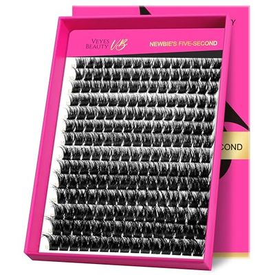 VEYESBEAUTY Lash Clusters Fluffy Individual Lash Extensions Xtreme 3D Layered Volume Eyelashes Thin &amp; Invisible Band Wispy Faux Mink Lash Newbie&#39;s Five-Second Mixed Length 10-18mm