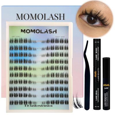 Fluffy Lash Clusters Kit Manga Spike Left&amp;Right Cluster Eyelash Extension 10-16MM 120Pcs DIY Wispy Anime Cat Eye Lashes Kit with Bond and Seal Eyelashes Tweezers Remover Soft&amp;Thin Band, by MomoLash