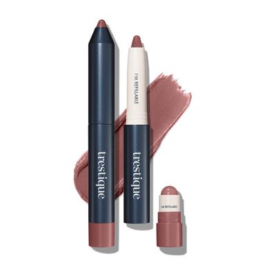 TRE&#39;STIQUE Matte Lip Crayon, Matte Lipstick With Built-in Lip Gloss Balm, 2-in-1 Lip Liner Set With Lip Crayon and Lip Balm, Lipstick and Lip Gloss Balm Lip Kit (Florence Fig Refillable)