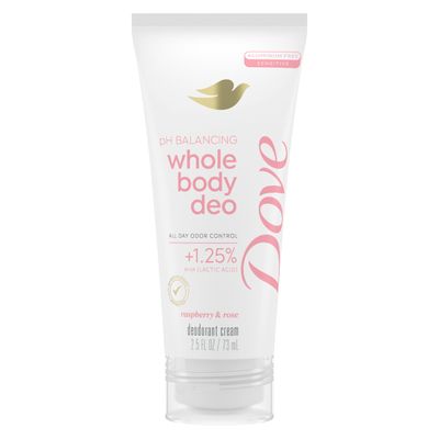 Dove Whole Body Deodorant Aluminum Free pH Balancing Cream Raspberry &amp; Rose for 72h Odor Control 2.5 Oz
