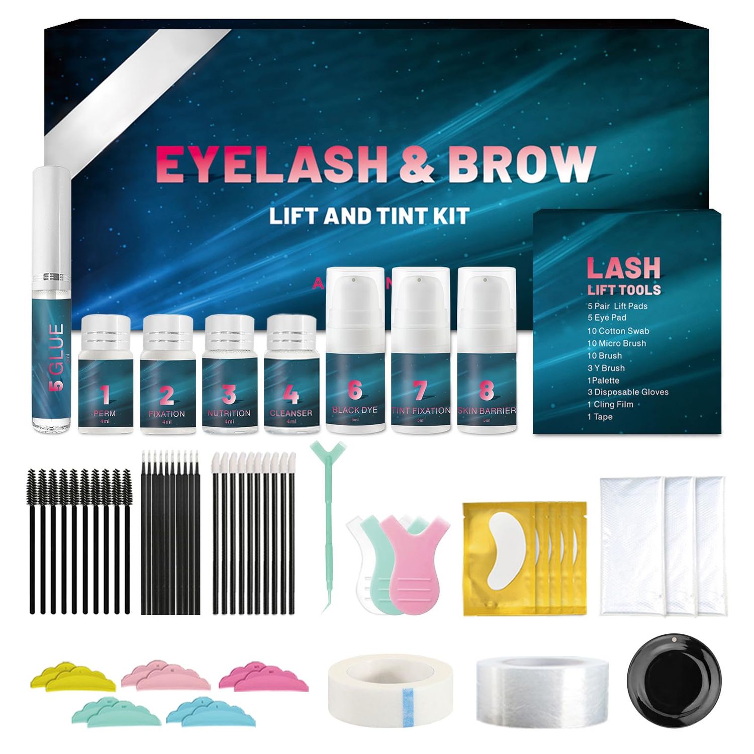 NAOLVE Lash Lift Kit &amp; Brow Lamination Kit 4 IN 1, Eyebrow Lamination Kit with Black, Professional Eyelash Lifting Kit, Eyelash Perm Kit with All Tools, Lasts for 8 Weeks, Easy to Use, for Home Salon
