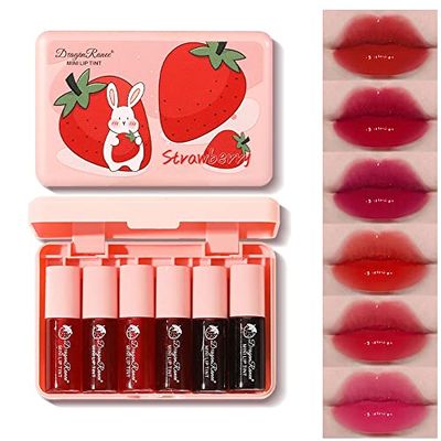 6 Colors Lip Tint Stain Set, Korean Velvet Watery Lip Stain Moisturizing Mini Liquid Lipstick, Multi-use Lip and Cheek Tint, Long lasting Non-Stick Cup Waterproof, Lip Color Makeup