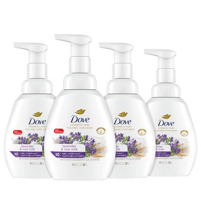 Dove Foaming Hand Wash Lavender &amp; Rice Milk Pack of 4 Protects Skin from Dryness, More Moisturizers than the Leading Ordinary Hand Soap, 10.1 oz