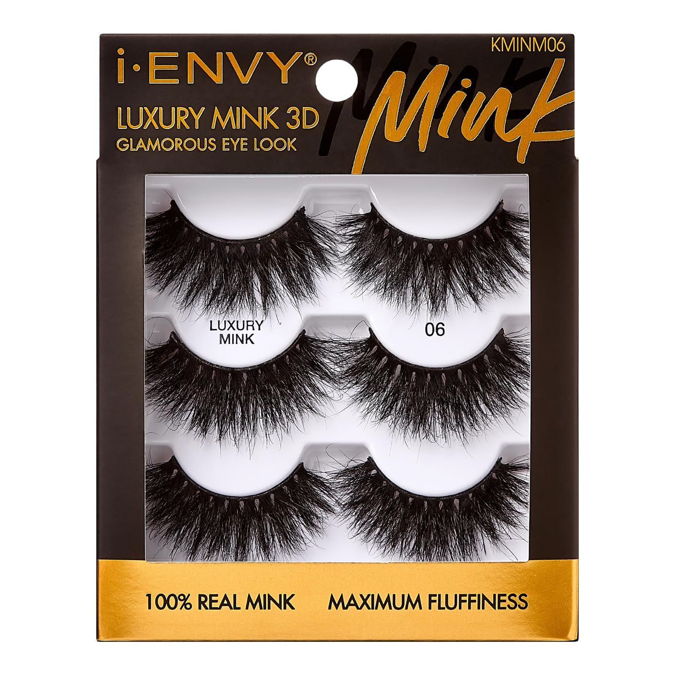 i-ENVY False Lashes, Mink 3D Lashes Value Pack Real Mink Maximum Fluffy Wispy Luxury Glamorous Natural Look Reusable Eyelashes (06)