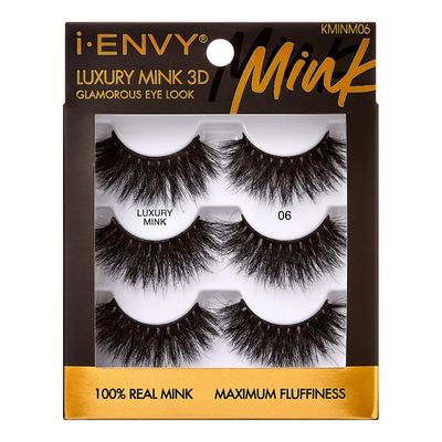 i-ENVY False Lashes, Mink 3D Lashes Value Pack Real Mink Maximum Fluffy Wispy Luxury Glamorous Natural Look Reusable Eyelashes (06)