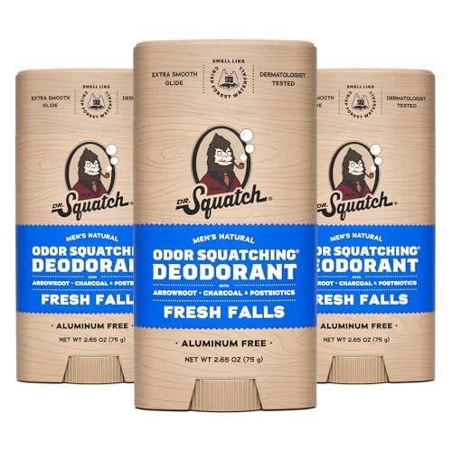 Dr. Squatch Natural Deodorant for Men 3 Pack Fresh Falls - Odor-Squatching Men&#39;s Deodorant Aluminum Free (2.65 oz, 3 Pack)