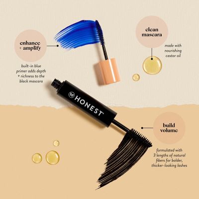 Honest Beauty 2-in-1 Extreme Volume Clean Mascara  Bold Lash Primer with Castor Oil | Maximum Volume  Curl | Vegan  Cruelty Free | Black, .27 fl oz