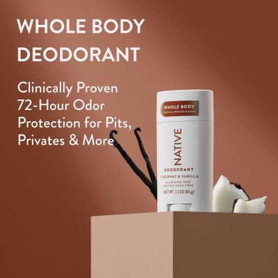 Native Whole Body Deodorant Stick Contains Naturally Derived Ingredients, Deodorant for Men and Women | 72 Hour Odor Protection, Aluminum Free with Coconut Oil and Shea Butter | Coconut &amp; Vanilla