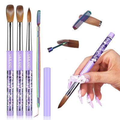 SAVILAND Kolinsky Acrylic Nail Brush Set Size 6,10,14 Professional Nail Brushes Cleaner Manicure Tool for Acrylic Application Acrylic Powder Nail Extension 3D Nail Carving for Nail Art DIY