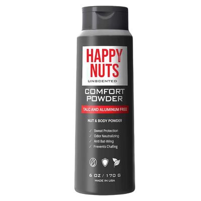 HAPPY NUTS Comfort Powder - Anti Chafing &amp; Deodorant, Aluminum-Free, Sweat and Odor Control for Jock Itch, Groin and Men&#39;s Private Parts 6 oz. (Pack of 1, Unscented)